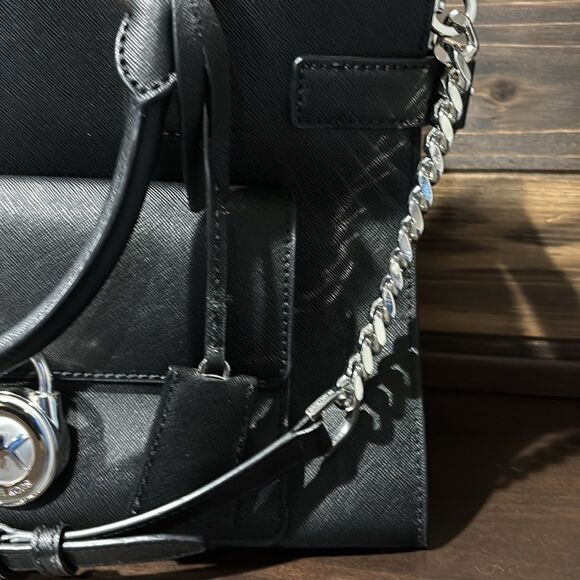 Michael Kors Emma Saffiano Leather Satchel Handbag Purse Black - Picture 3 of 16